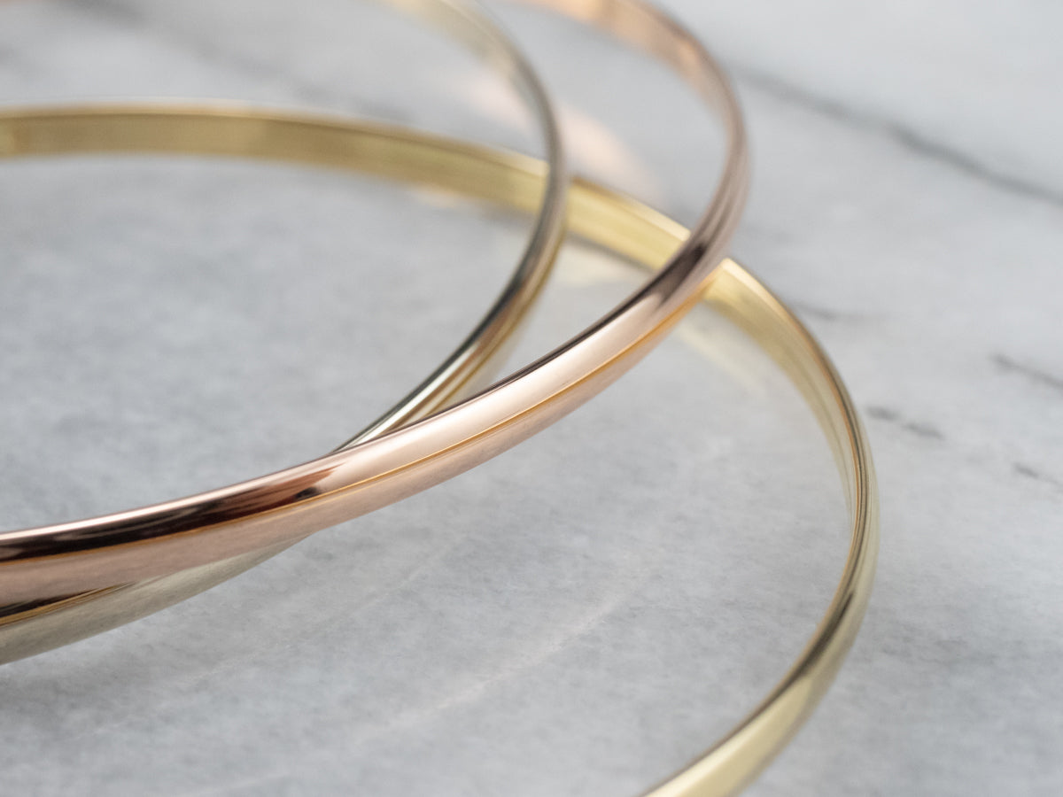 Tri Color Gold Rolling Bangle Bracelet