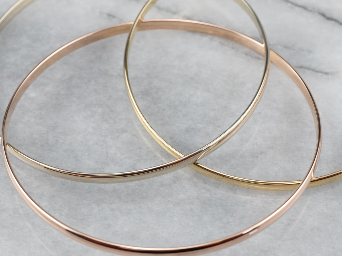 Tri Color Gold Rolling Bangle Bracelet