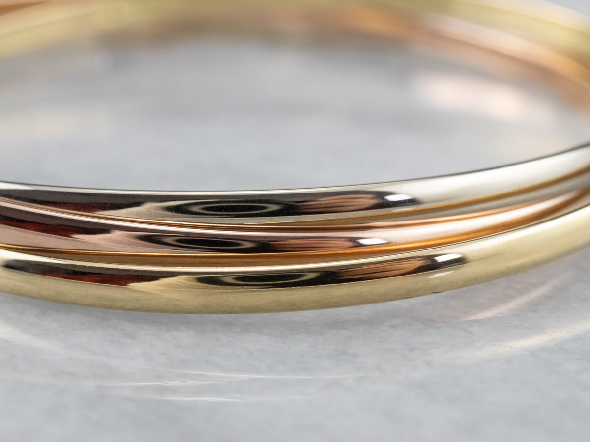 Tri Color Gold Rolling Bangle Bracelet