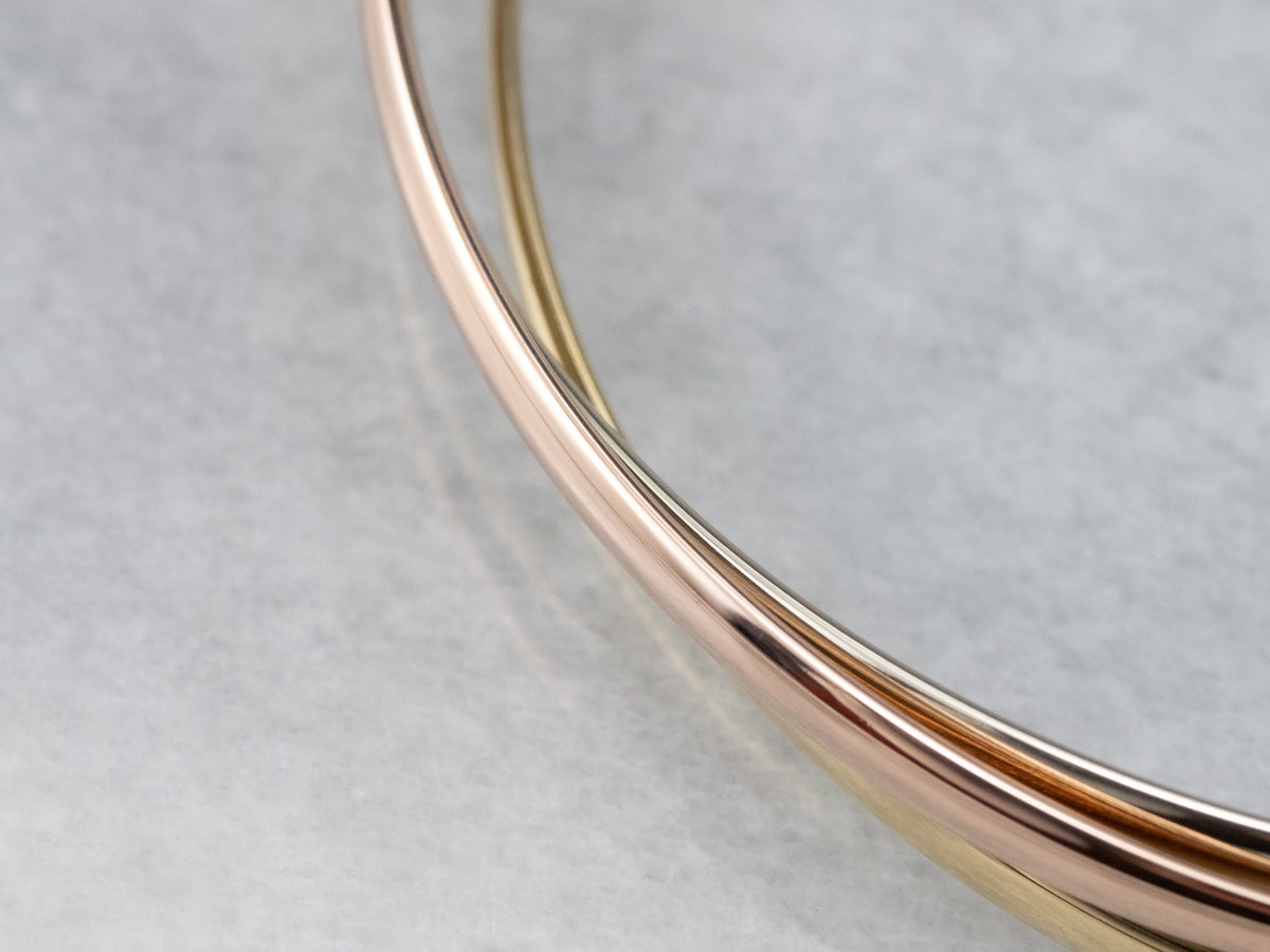Tri Color Gold Rolling Bangle Bracelet
