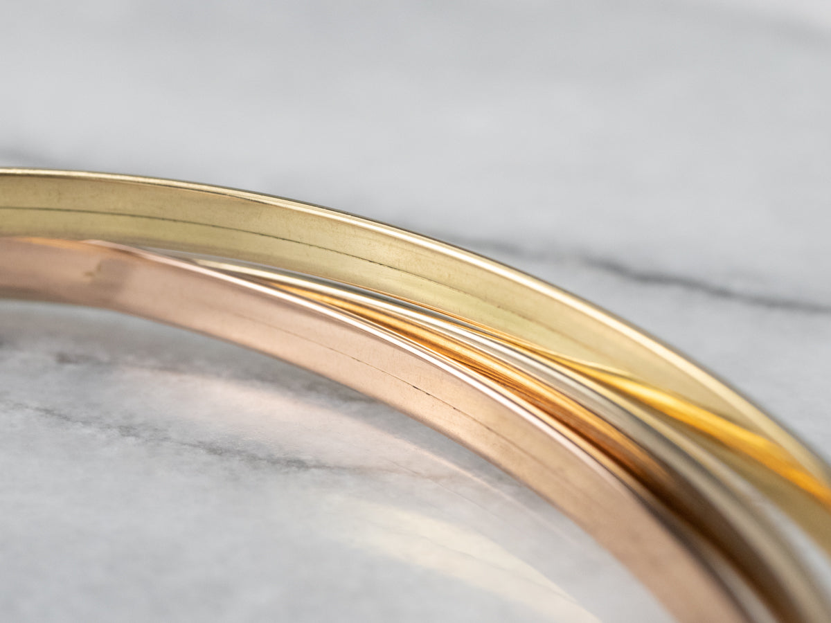 Tri Color Gold Rolling Bangle Bracelet