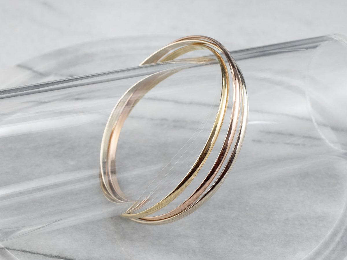 Tri Color Gold Rolling Bangle Bracelet