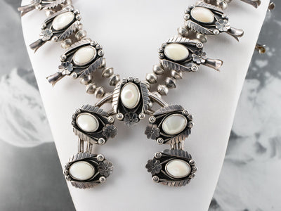 Mother of Pearl 1972 Native American Squash Blossom Necklace
