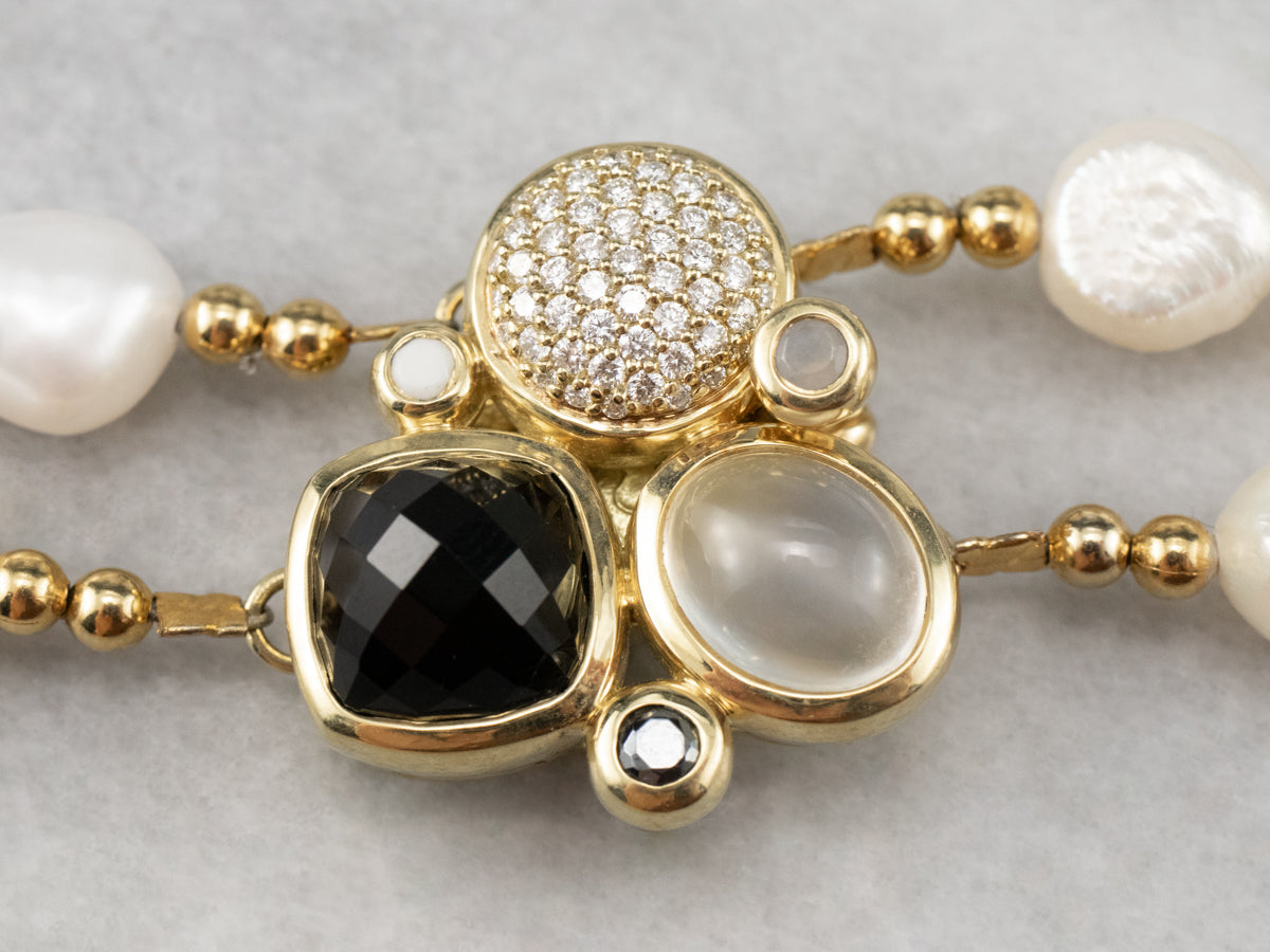 David Yurman Multi Gemstone Beaded Pearl Necklace