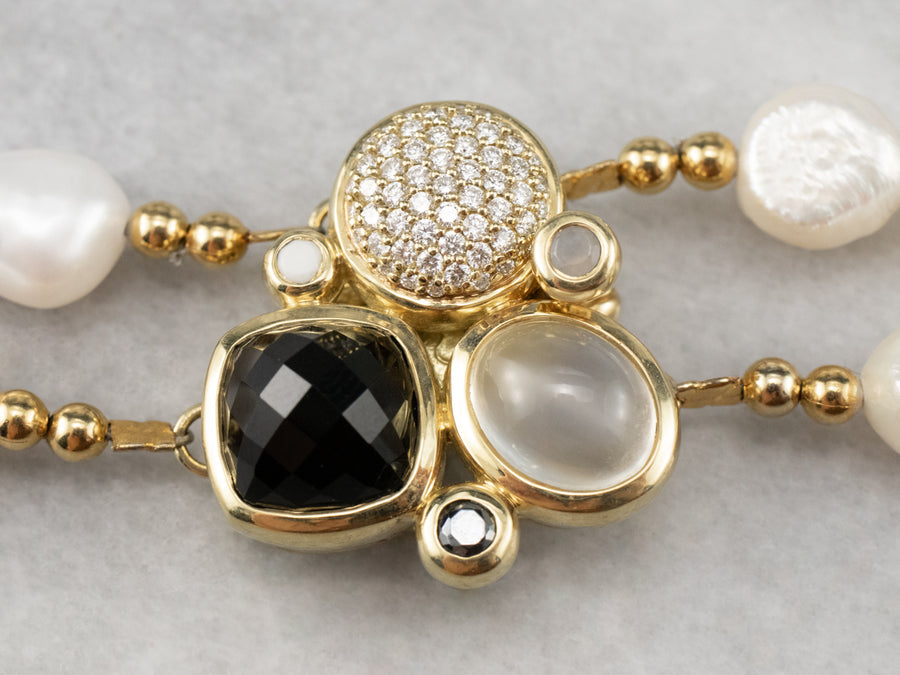 David Yurman Multi Gemstone Beaded Pearl Necklace