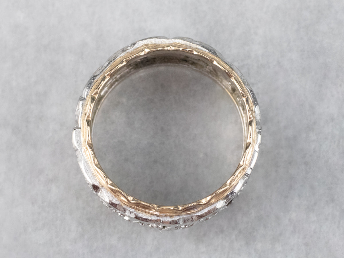 Unisex Patterned Two Tone Gold Band