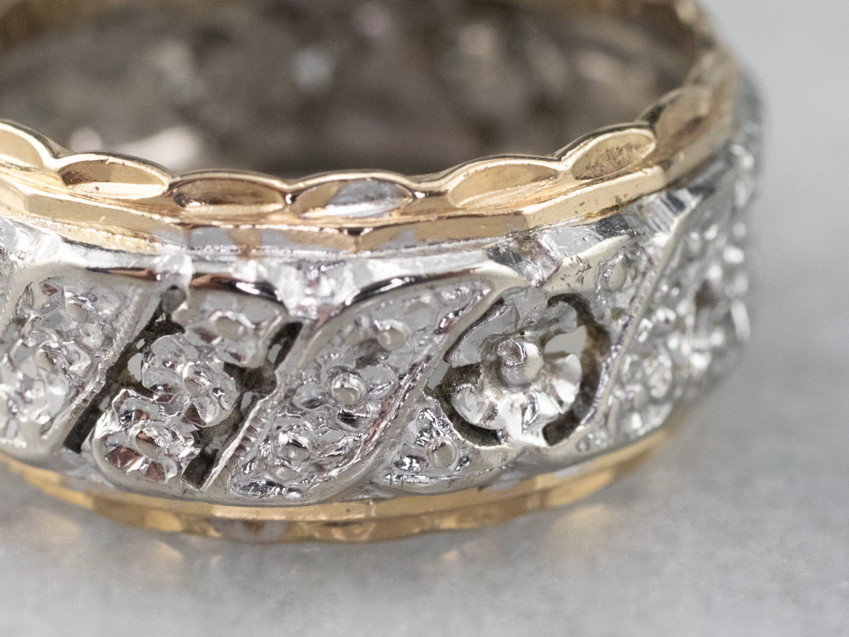 Unisex Patterned Two Tone Gold Band