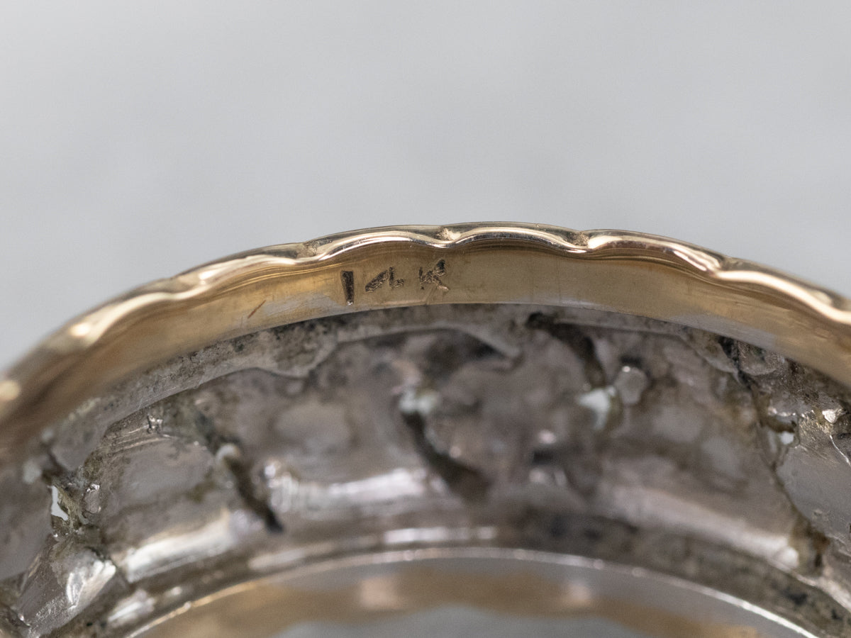 Unisex Patterned Two Tone Gold Band