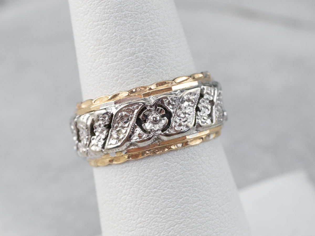 Unisex Patterned Two Tone Gold Band