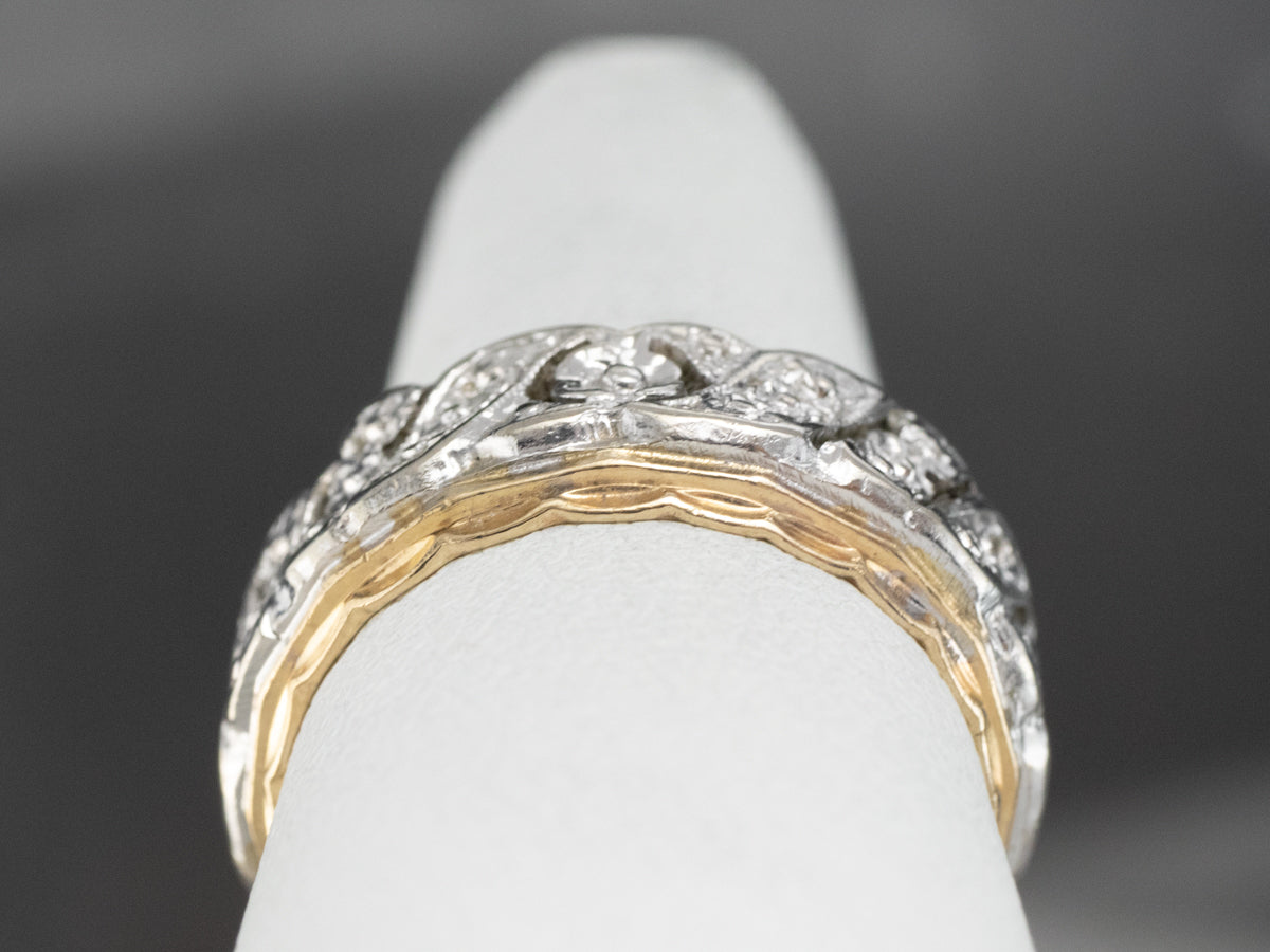 Unisex Patterned Two Tone Gold Band