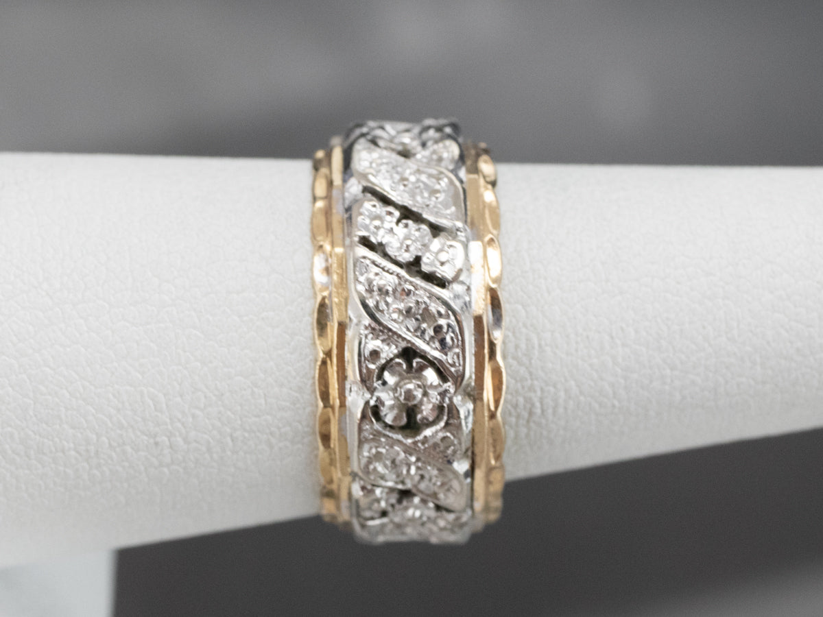 Unisex Patterned Two Tone Gold Band