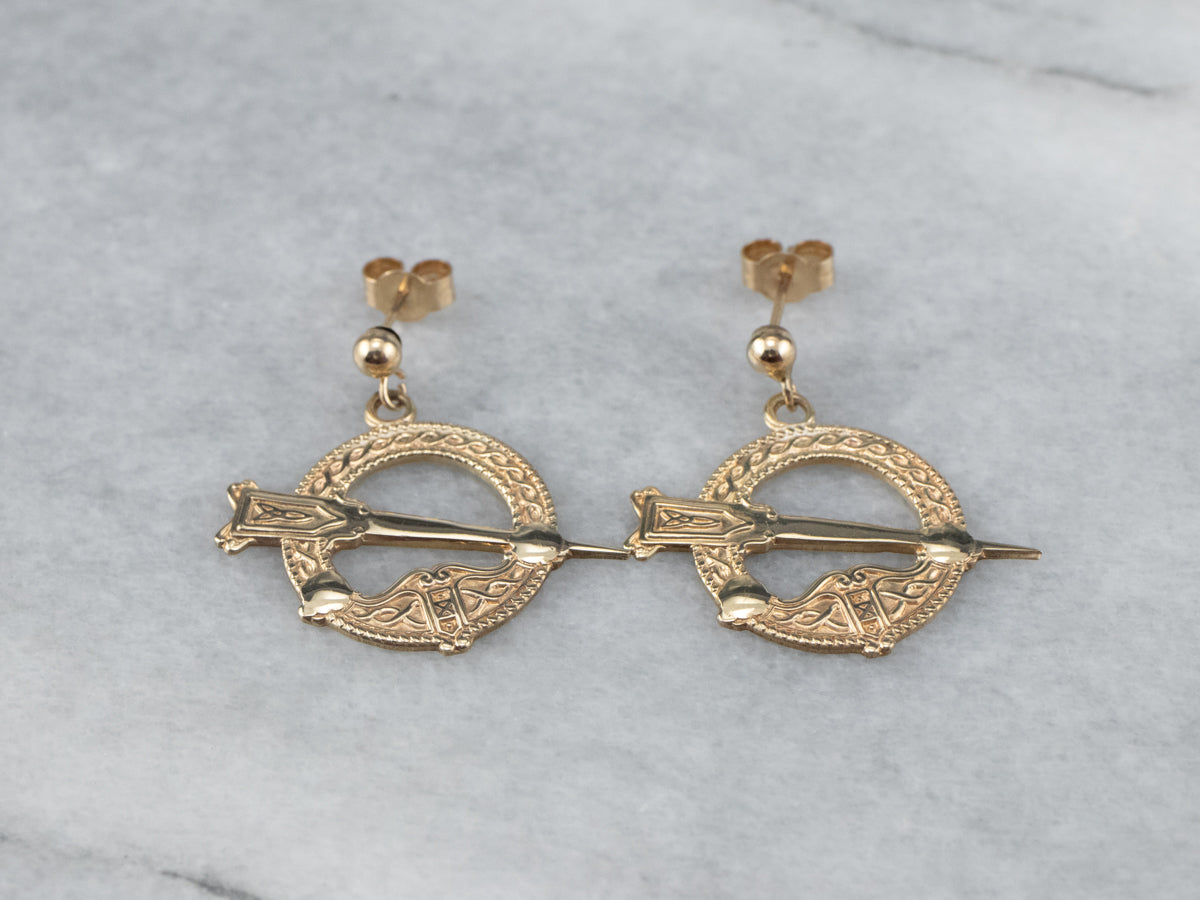 Celtic Tara Symbol Gold Drop Earrings
