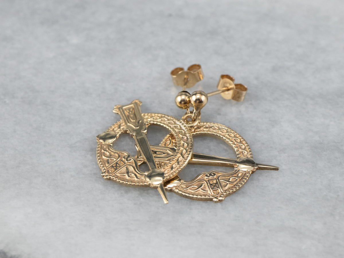 Celtic Tara Symbol Gold Drop Earrings