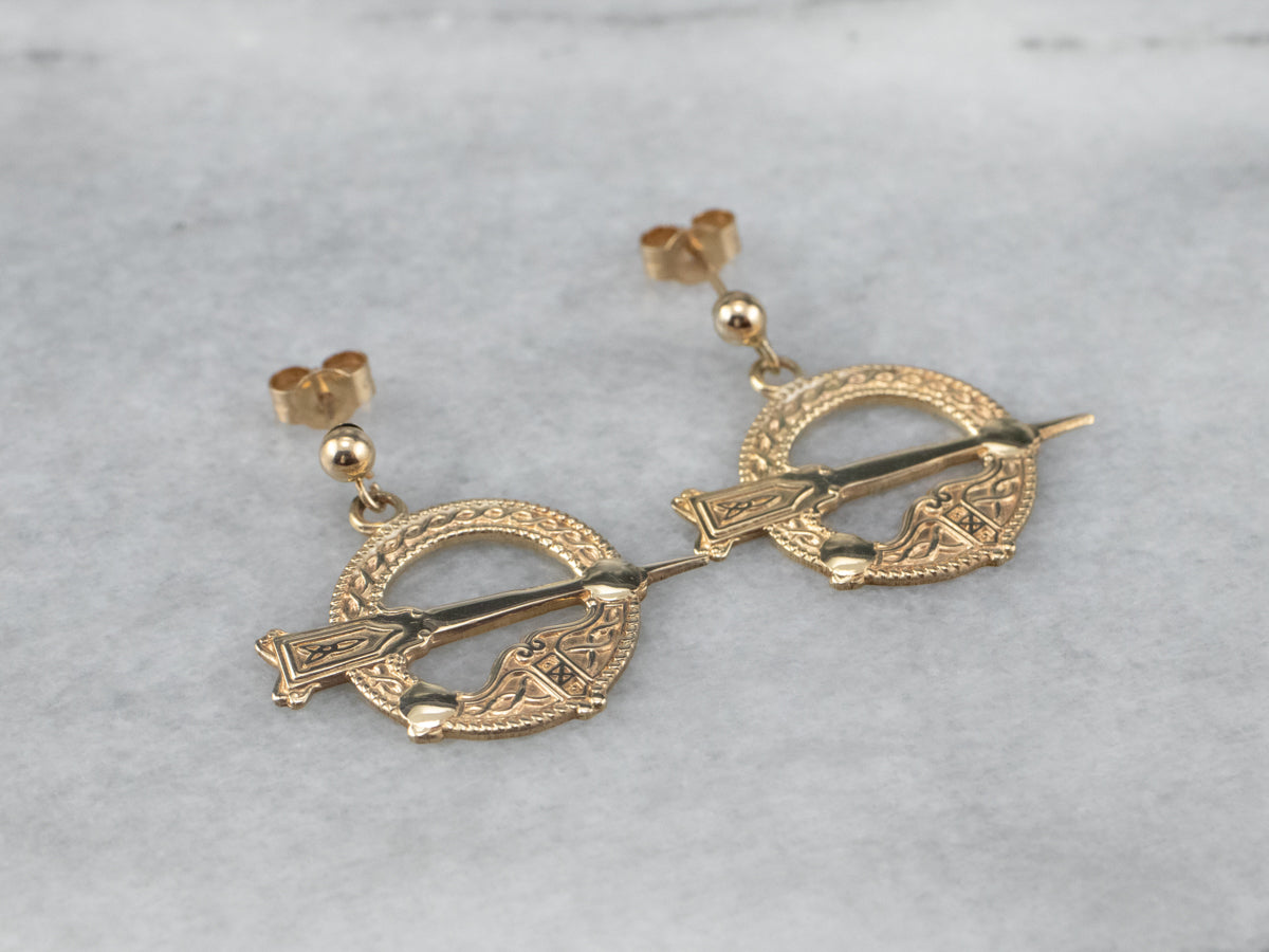 Celtic Tara Symbol Gold Drop Earrings