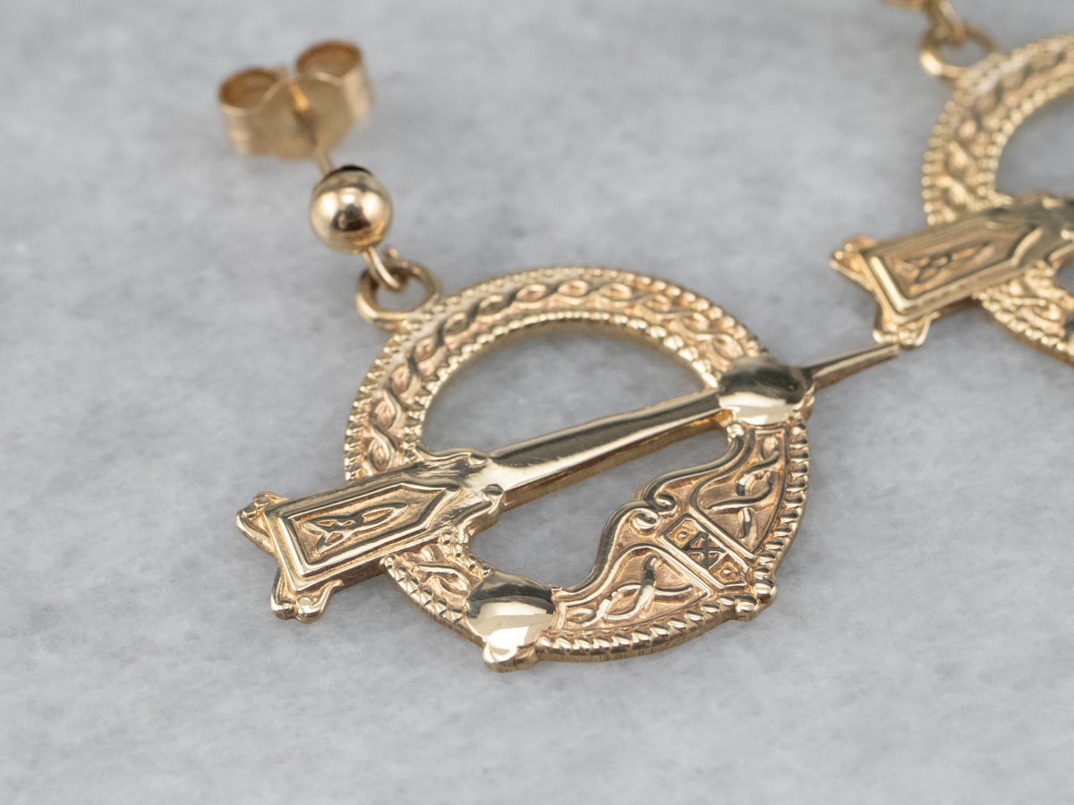 Celtic Tara Symbol Gold Drop Earrings