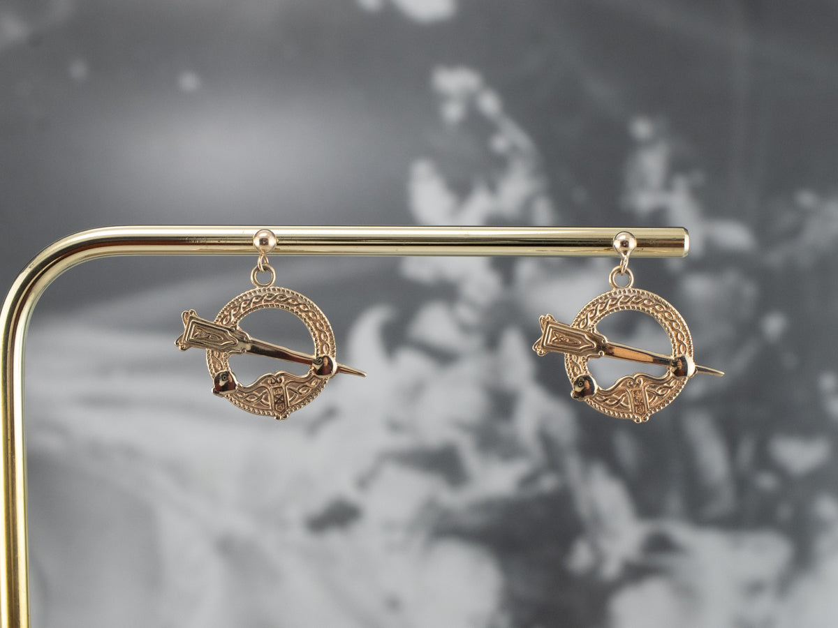 Celtic Tara Symbol Gold Drop Earrings