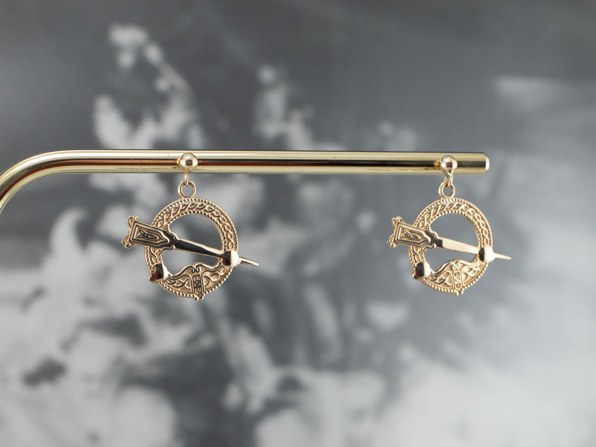 Celtic Tara Symbol Gold Drop Earrings