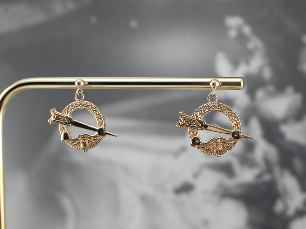 Celtic Tara Symbol Gold Drop Earrings