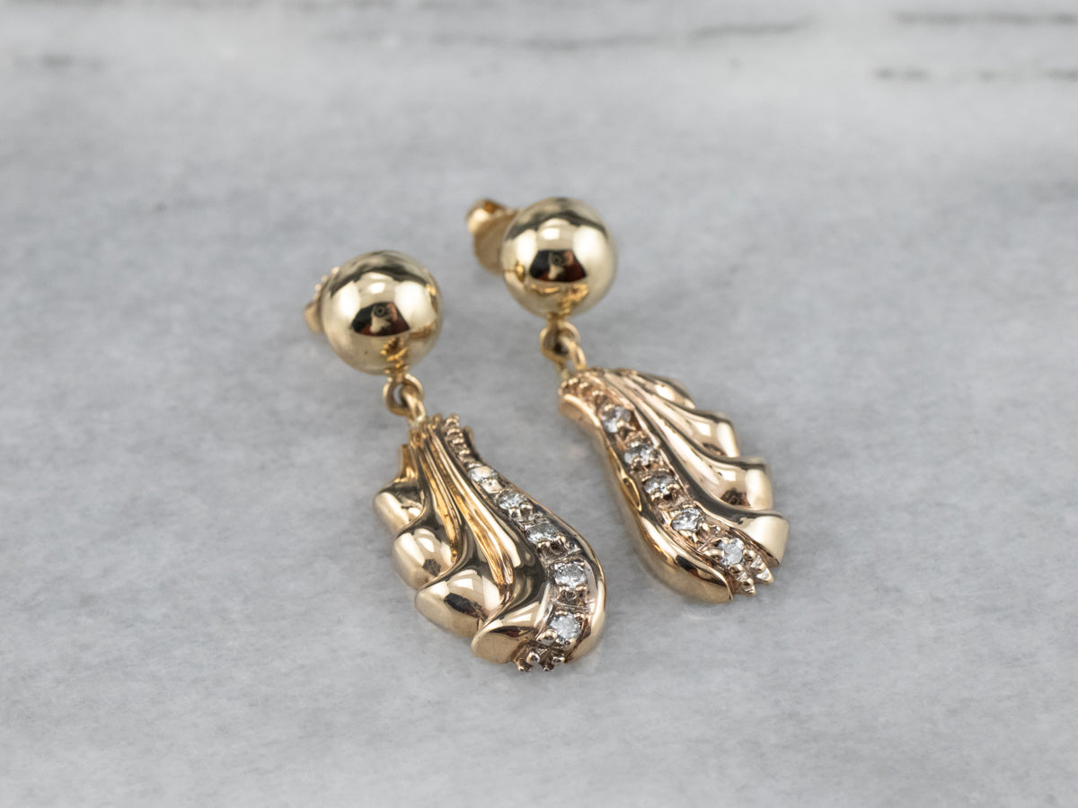 Pendientes colgantes de oro con diamantes en cascada vintage