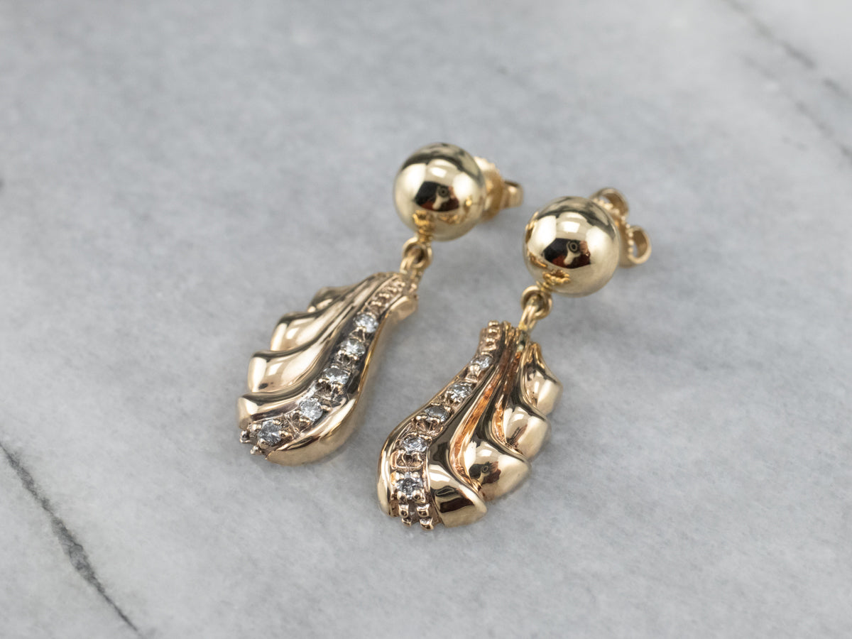 Vintage Cascading Diamond Gold Drop Earrings