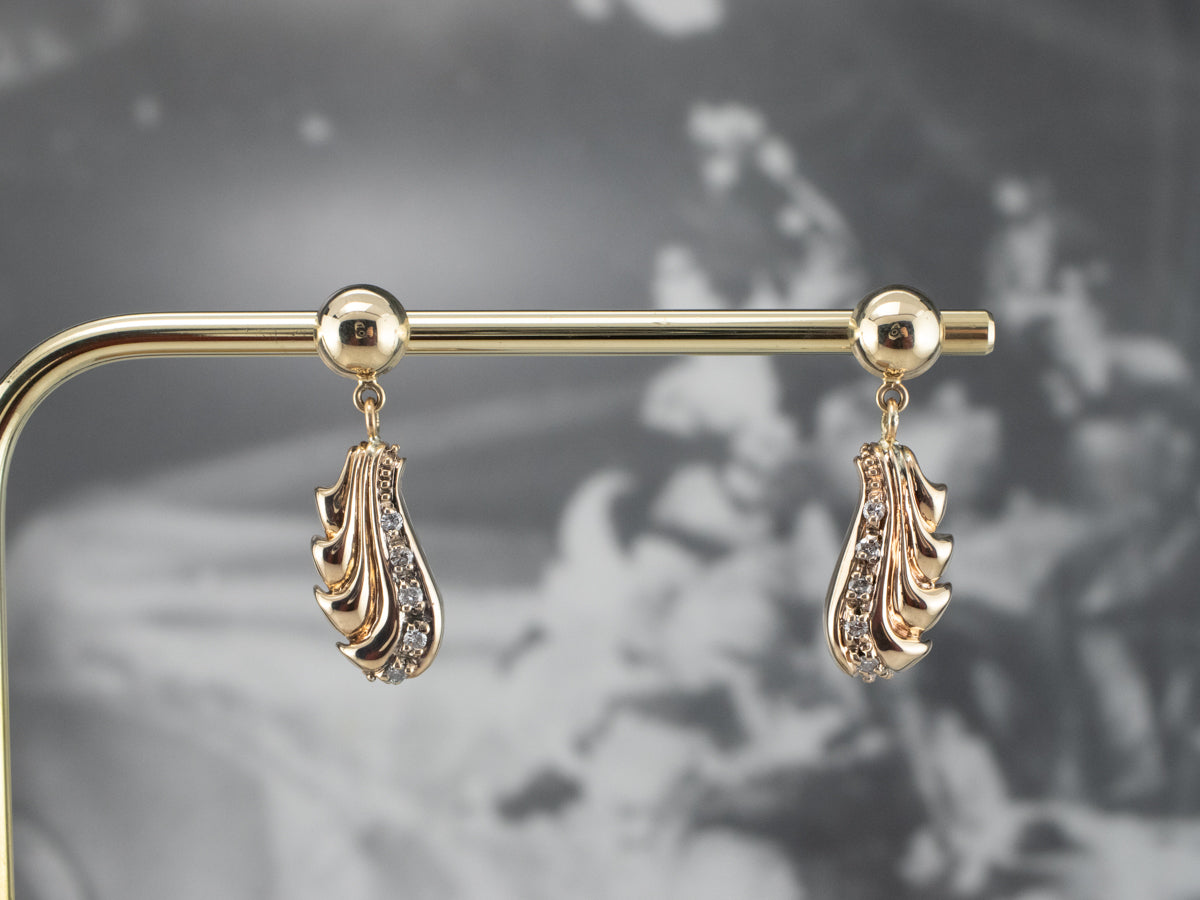 Vintage Cascading Diamond Gold Drop Earrings
