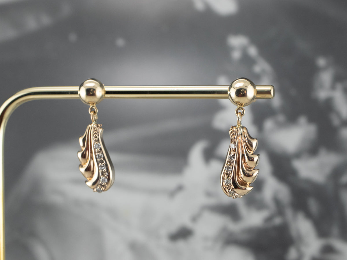 Vintage Cascading Diamond Gold Drop Earrings