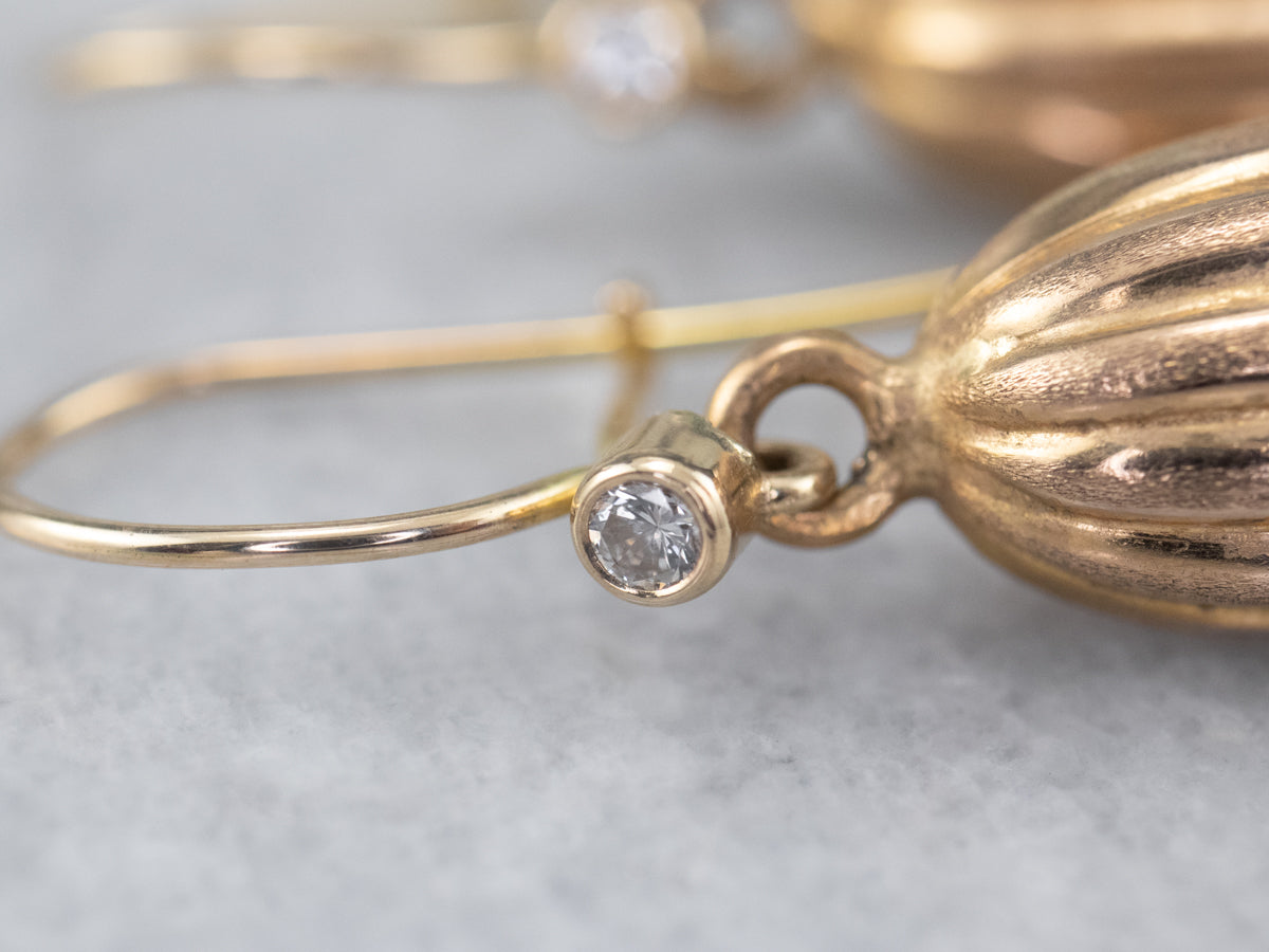 Diamond 22K Gold Bauble Drop Earrings