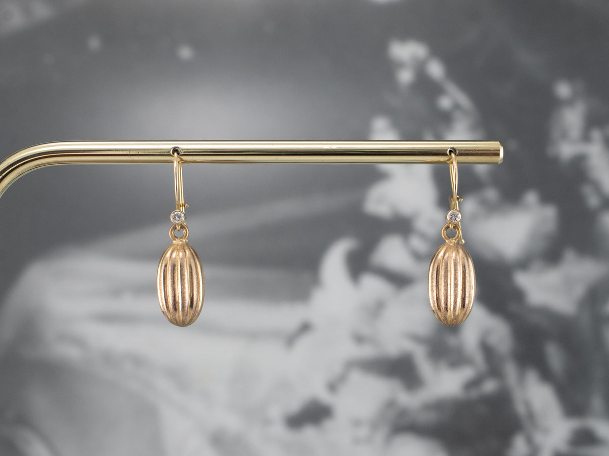 Diamond 22K Gold Bauble Drop Earrings
