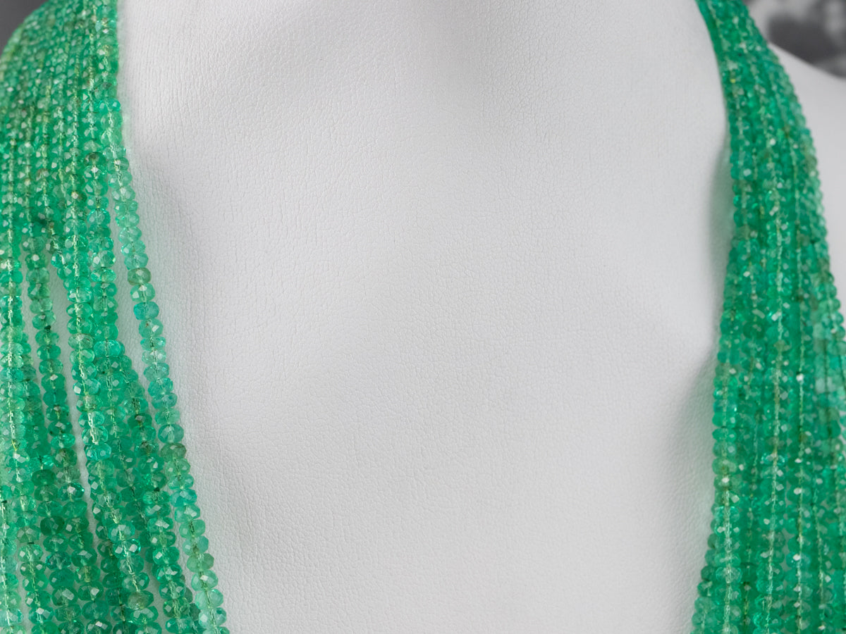 High Quality Beaded Emerald Necklace with Platinum and Diamonds