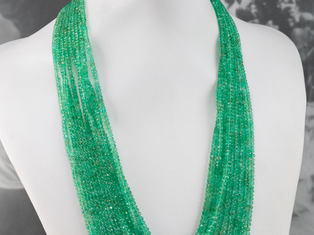 High Quality Beaded Emerald Necklace with Platinum and Diamonds