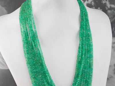 High Quality Beaded Emerald Necklace with Platinum and Diamonds