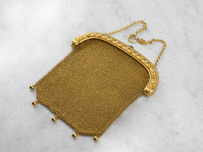 Antique Mesh Gold Synthetic Sapphire and Diamond Purse