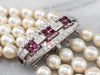 Retro Era Culture Pearl Ruby and Diamond Necklace