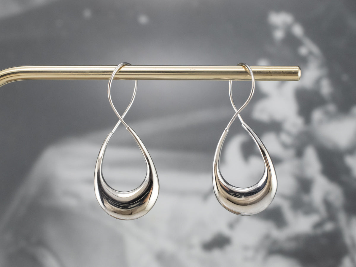 Modernist Twisted White Gold Hoop Earrings