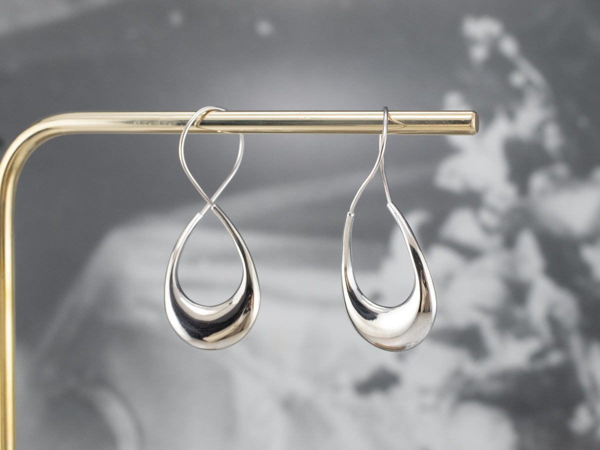 Modernist Twisted White Gold Hoop Earrings