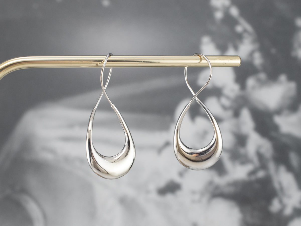 Modernist Twisted White Gold Hoop Earrings
