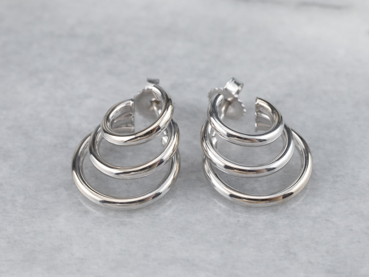 White Gold Triple Hoop Earrings