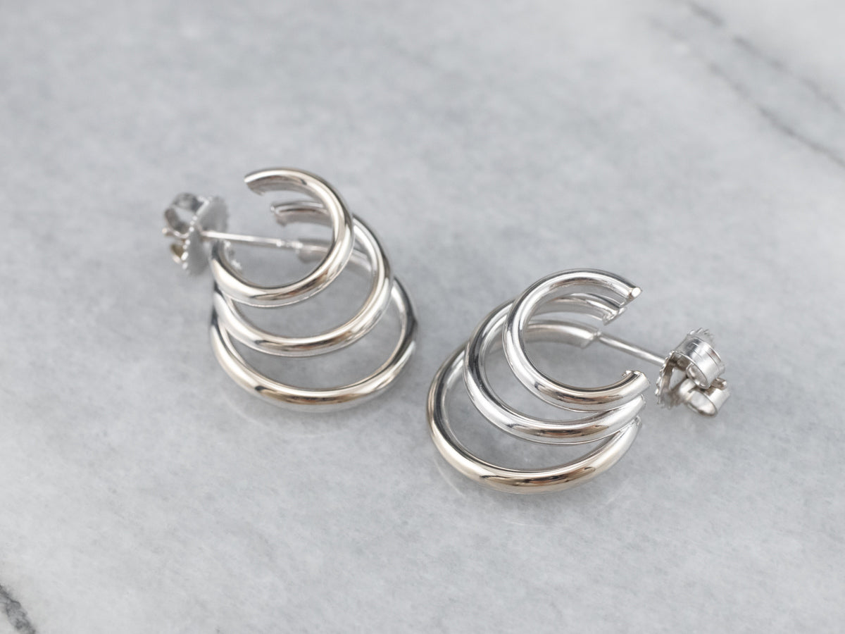 White Gold Triple Hoop Earrings