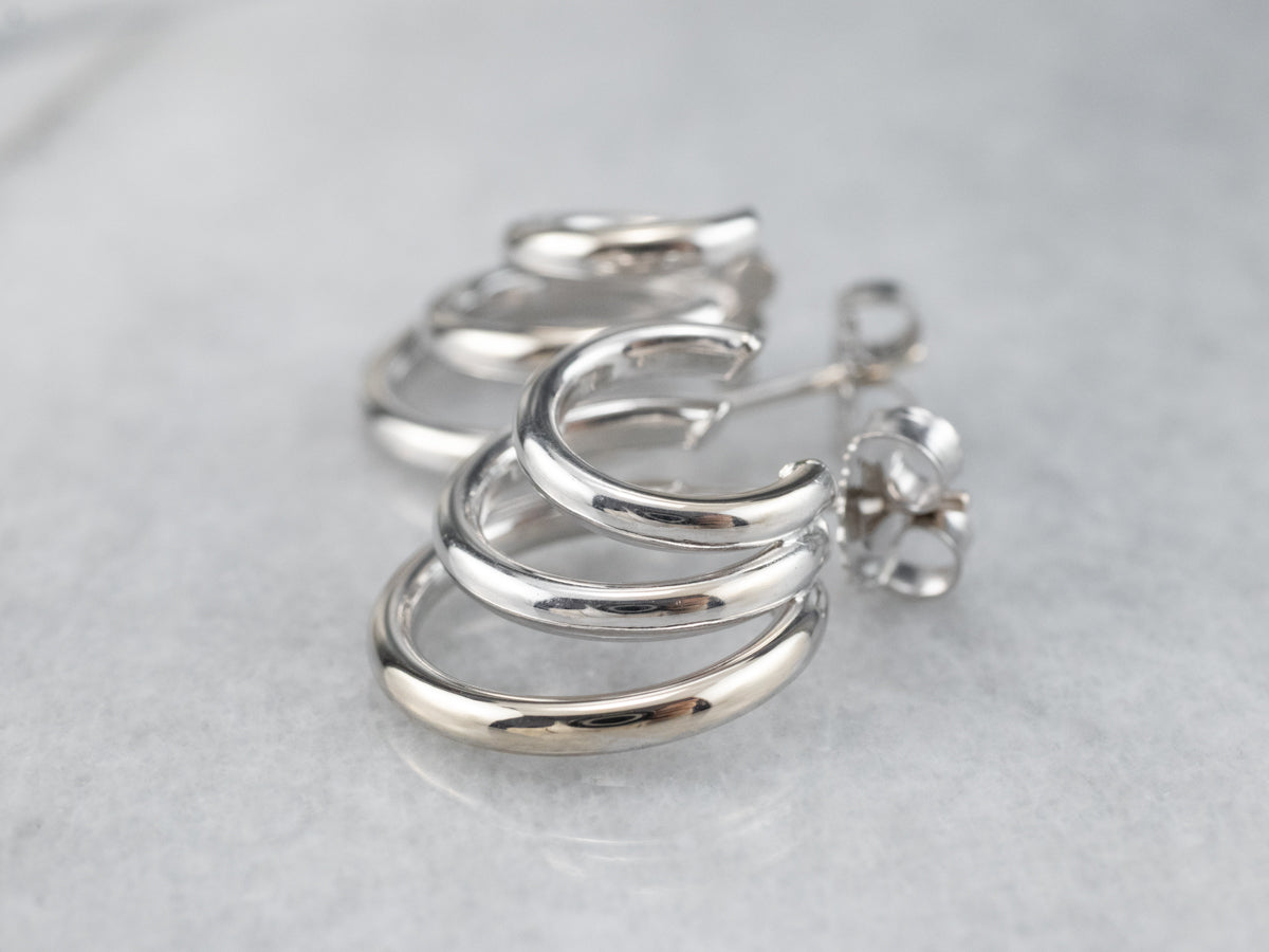 White Gold Triple Hoop Earrings