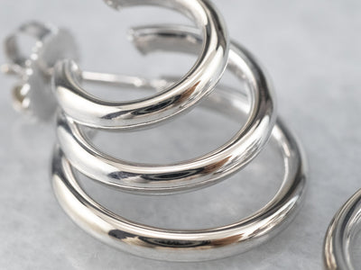 White Gold Triple Hoop Earrings