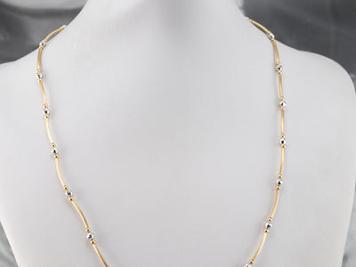 Two Tone Gold Beaded and Tube Link Necklace