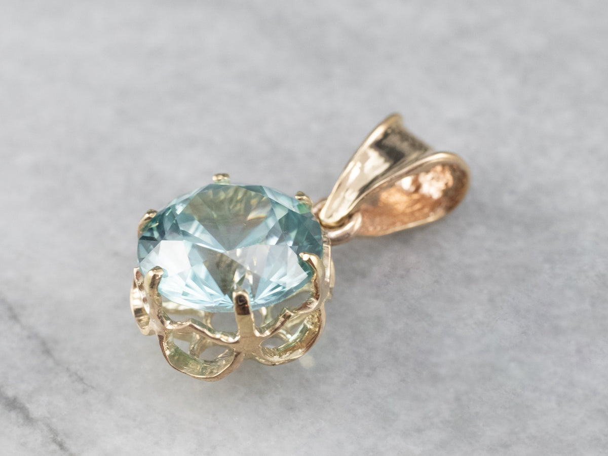 Blue Zircon Buttercup Pendant