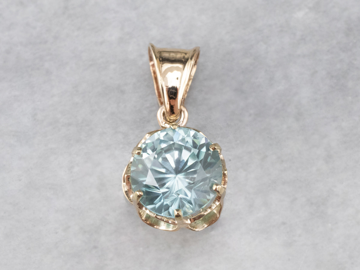 Blue Zircon Buttercup Pendant