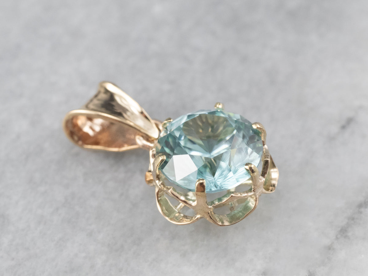 Blue Zircon Buttercup Pendant