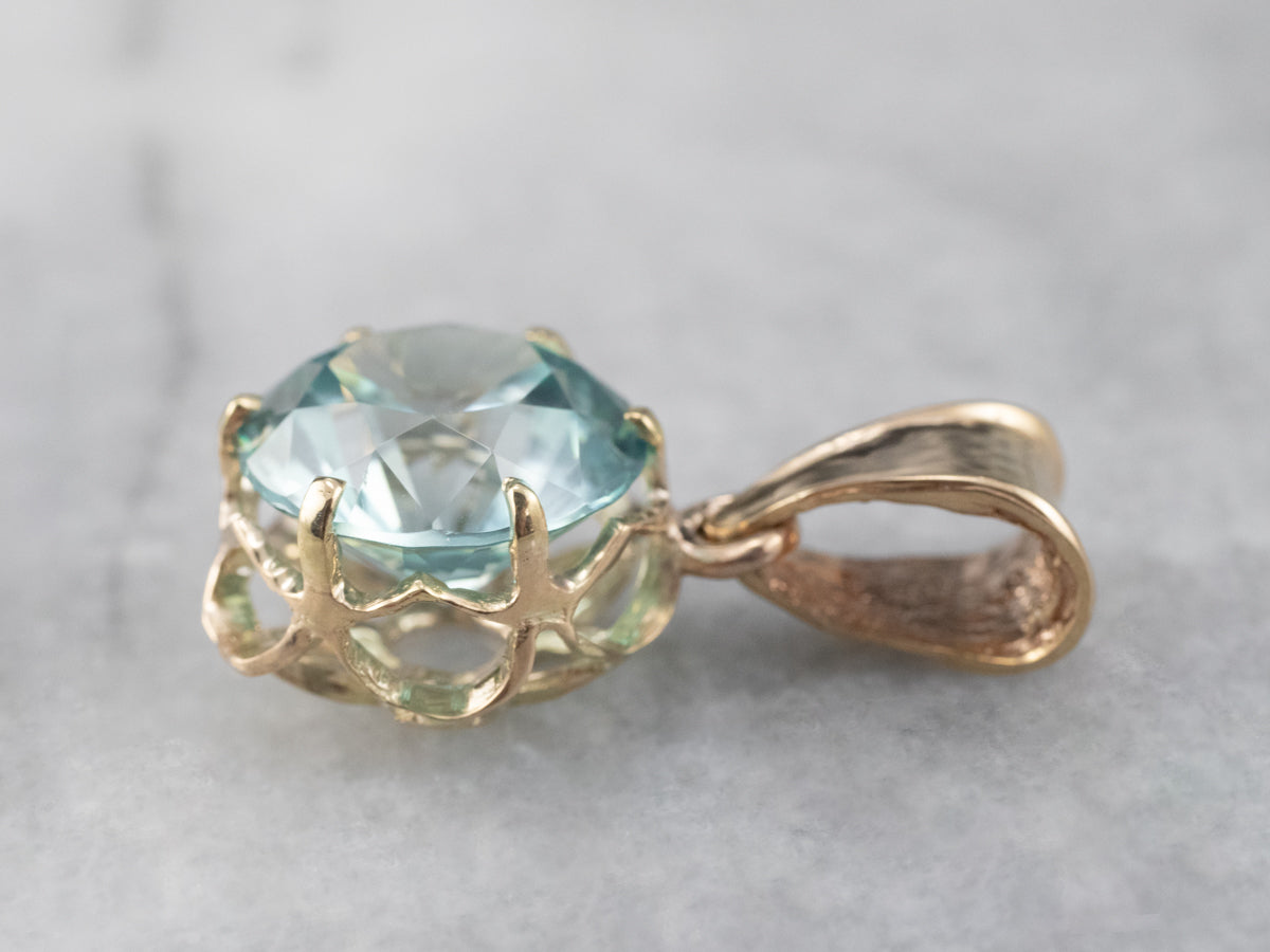 Blue Zircon Buttercup Pendant
