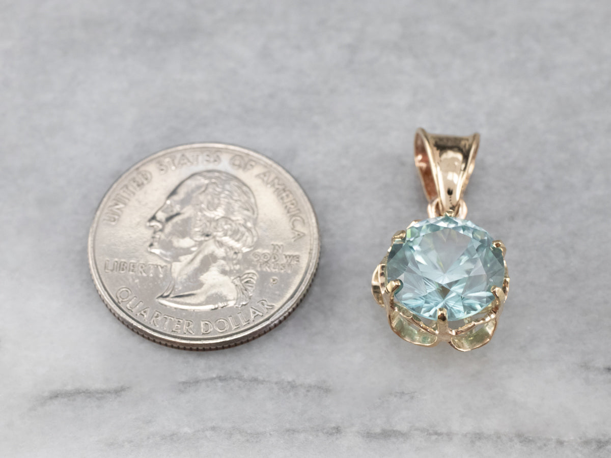 Blue Zircon Buttercup Pendant