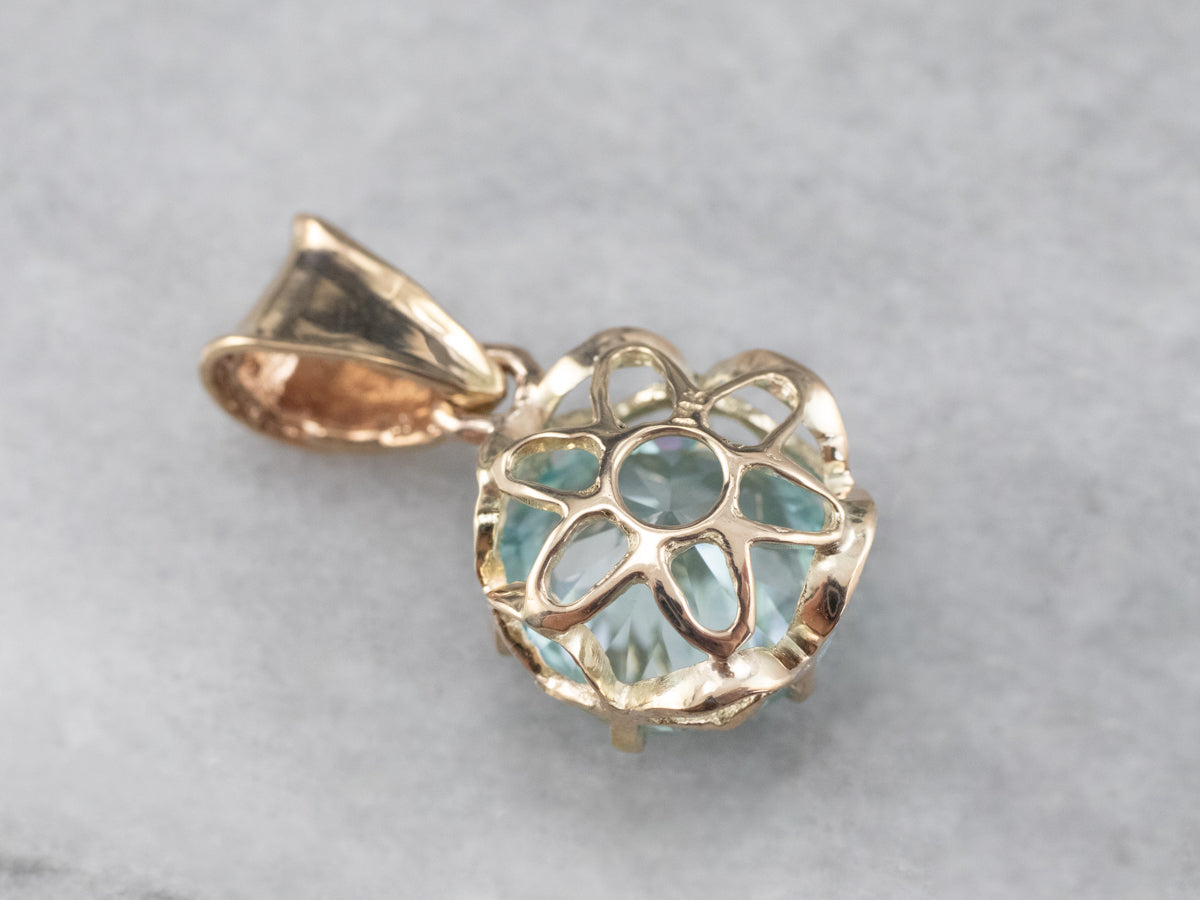 Blue Zircon Buttercup Pendant