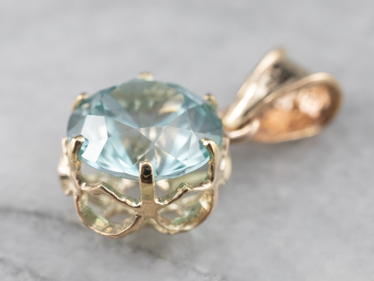 Blue Zircon Buttercup Pendant