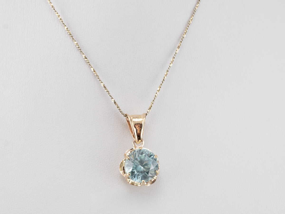 Blue Zircon Buttercup Pendant