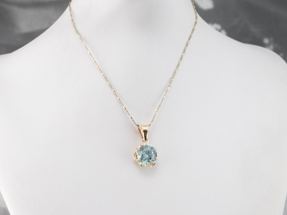 Blue Zircon Buttercup Pendant